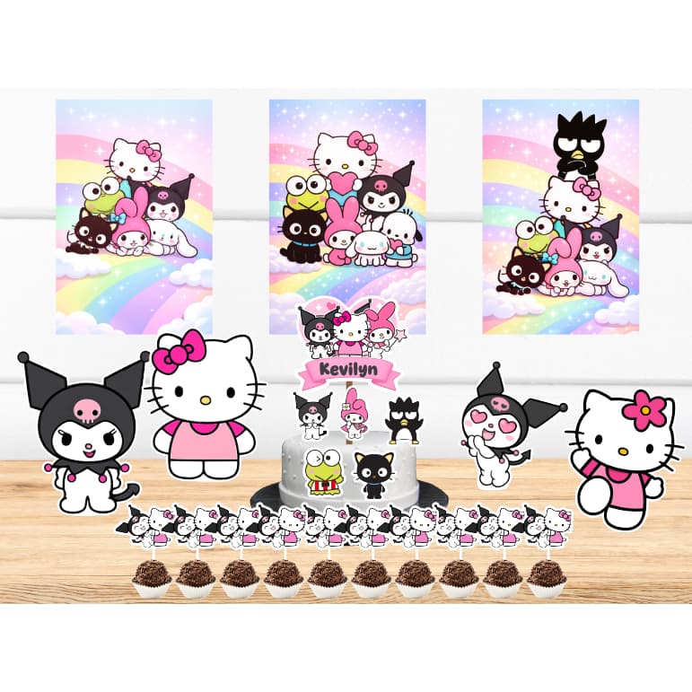 Kit Só um Bolinho - Hello kitty e Kuromi -Kit Festa em casa  - Aniversário, Mêsversário