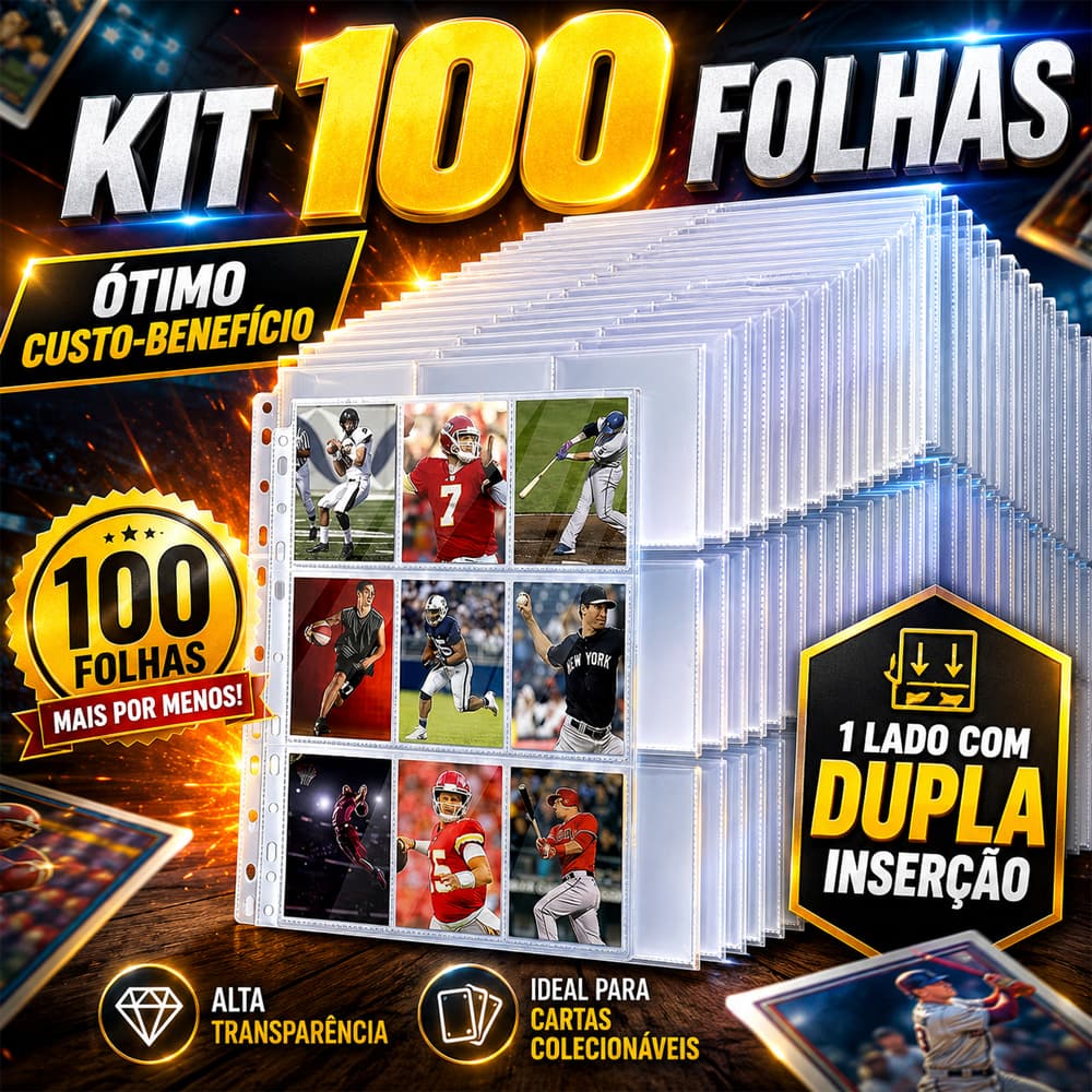 Kit 100 Folhas p/ Cards 9 Bolsos Fichário Álbum Pokémon Kpop - O Dobro Pelo Mesmo Preço