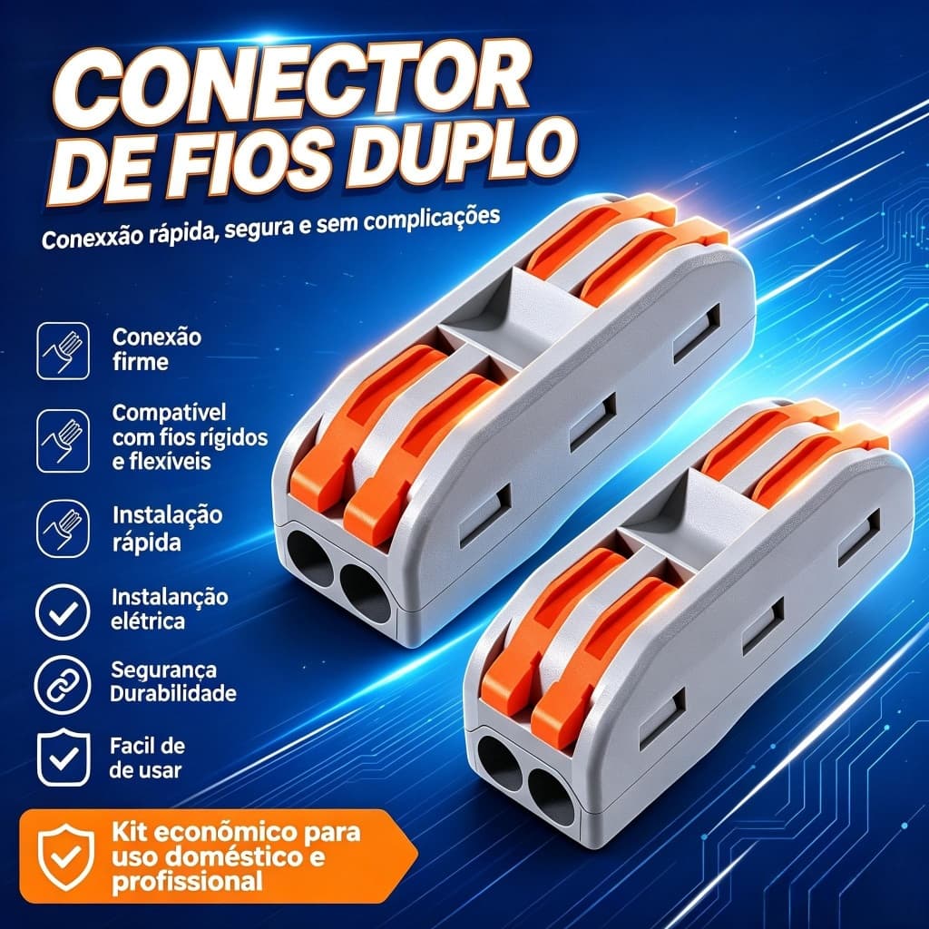 Kit 10 Conectores Duplos Laranja – Isolamento Antichamas, Resistente à Corrosão, Instalação Simples S2