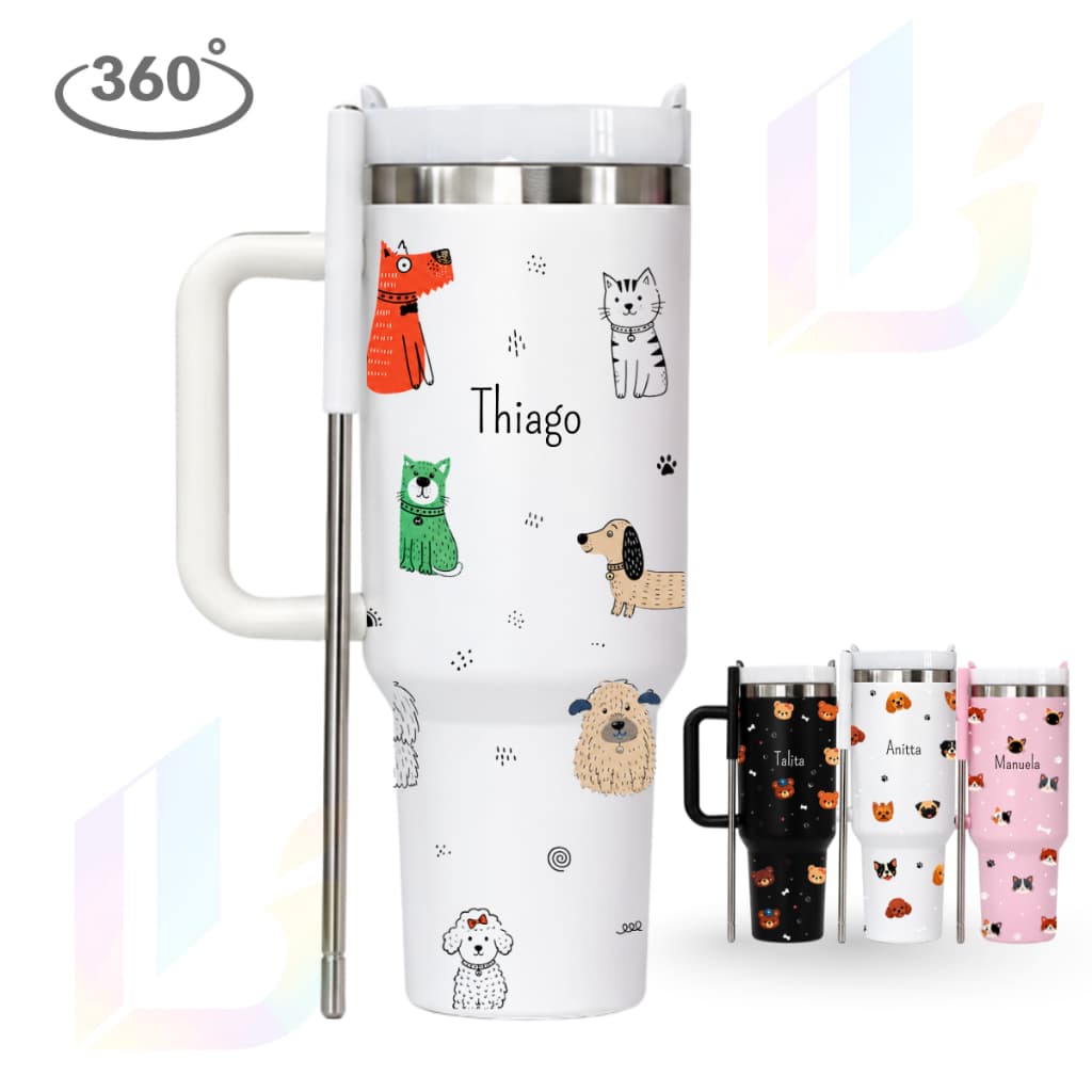 Copo Garrafa Térmico Inox 1.2L Personalizada Pets/ Animais Fofos 360º  - Presente Premium Exclusivo
