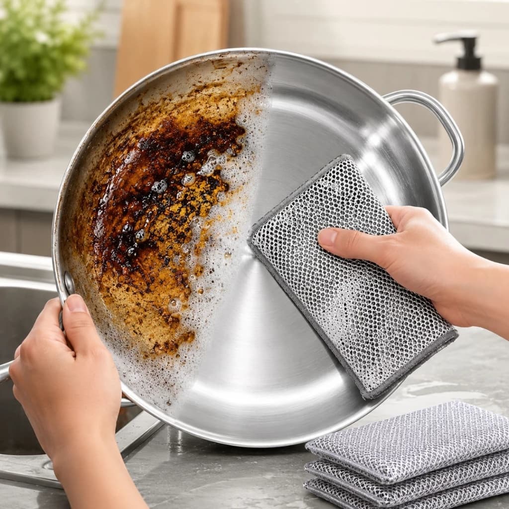 Kit Panos de Limpeza Aço Premium Reutilizável Tira Gordura Arear Panelas Fogão Louças Cozinha Multiuso
