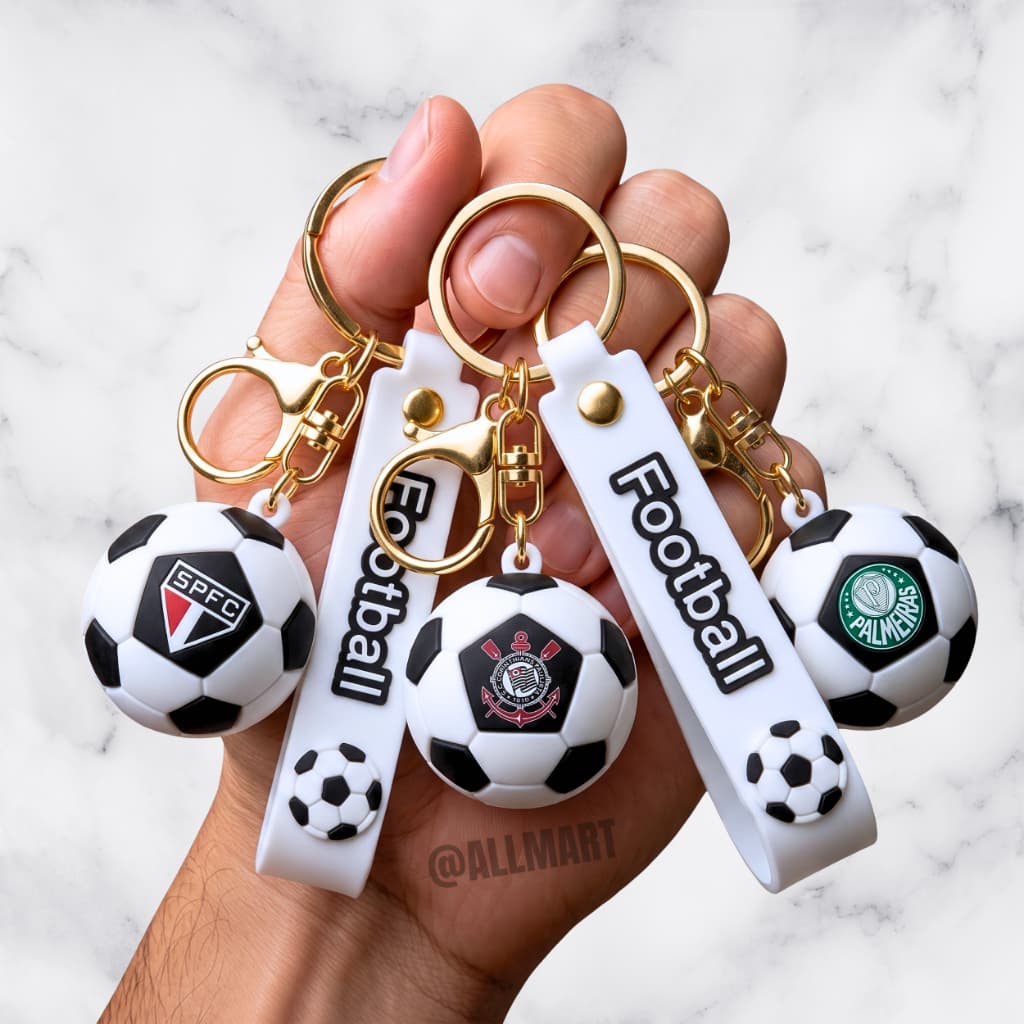 Chaveiro Bola de Futebol com Mosquetão | Para Mochila e Chaves | Escolha o Modelo