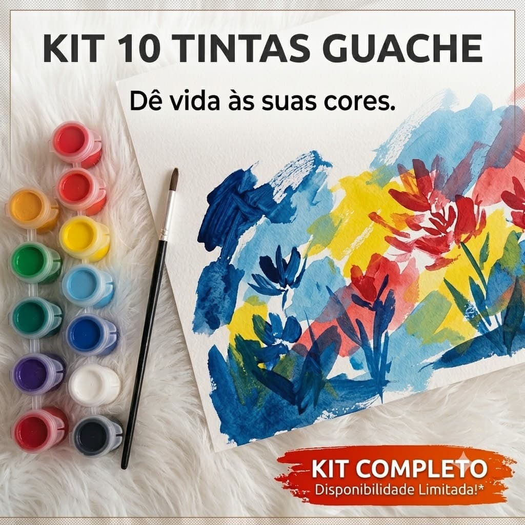 KIT 10 TINTA GUACHE INFANTIL COM PINCEL TINTAS POSTER ARTES 3ML