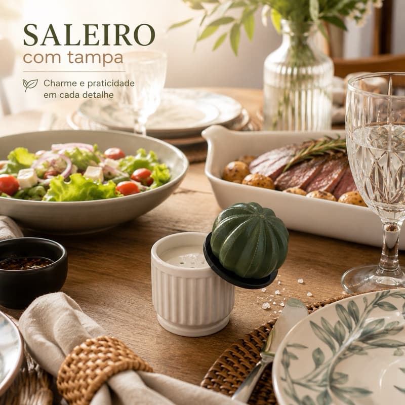 Saleiro com Tampa Cacto | Porta Sal Decorativo em 3D | Design Moderno para Cozinha