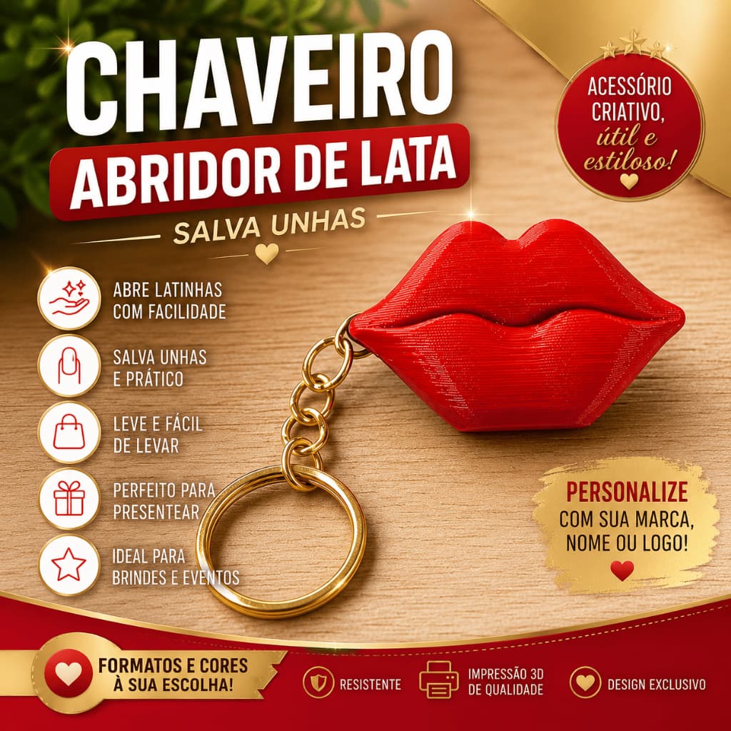 Kit Chaveiro Abridor de Lata Salva Unha | 15, 25, 50 ou 75 Unidades | Modelos Variados VERMELHO