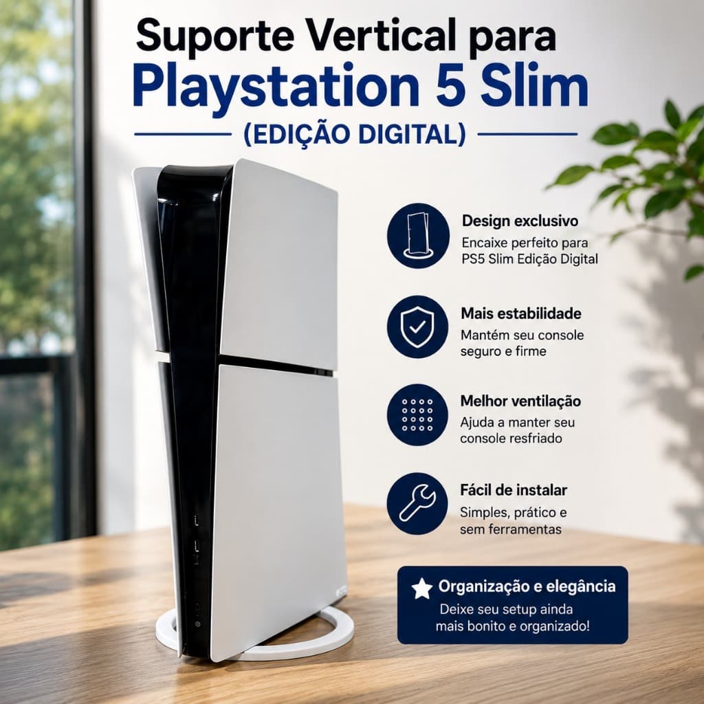 Suporte Vertical para PlayStation 5 -Slim, Pro - Edição Digital e Midia Fisica - Alta Resistência Encaixe Perfeito