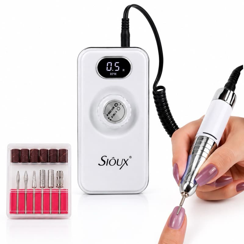 Motor Lixadeira de Unha + Kit 6 Brocas Profissional 45.000RPM Sióux 18 Portátil | Lixadeira Elétrica Manicure Gel Fibra