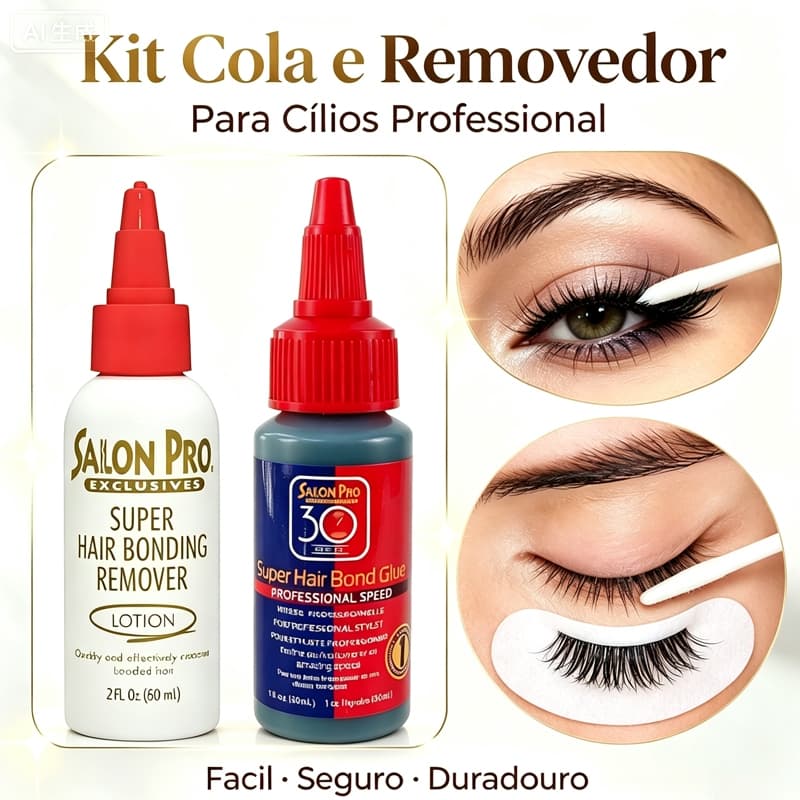 Kit Salon Pro Cola para Cílios 30s + Removedor Profissional Ideal para Maquiagem Profissional e DIY