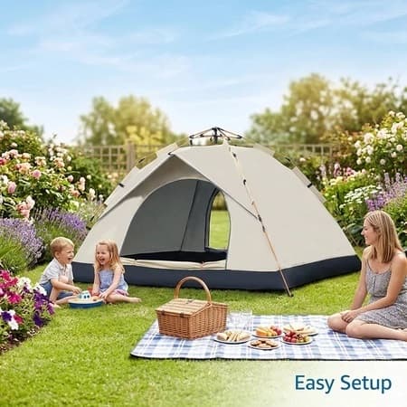 Barraca de camping para 3-4 pessoas, dupla camada à prova d'água – ideal para praia e áreas externas barraca.