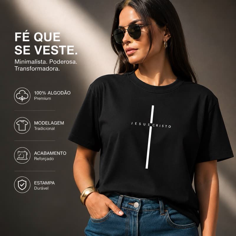 Camiseta Jesus Cristo Minimalista Feminina Cruz Cristã Algodão Premium Camisa Moda Casual