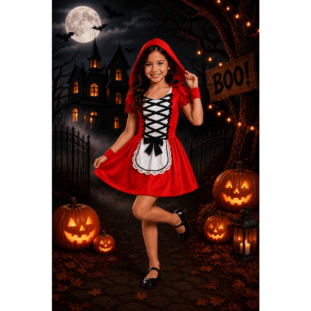 Fantasia Chapeuzinho Estilo Original – Vestido Estampado Halloween