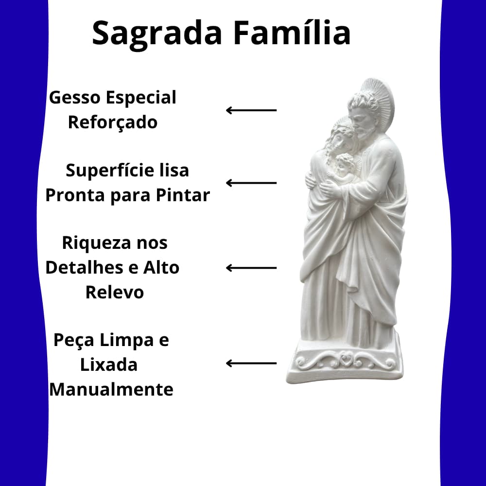 Imagem Sagrada Família Gesso 26 cm Estátua Religiosa Decorativa Altar Sala Grande