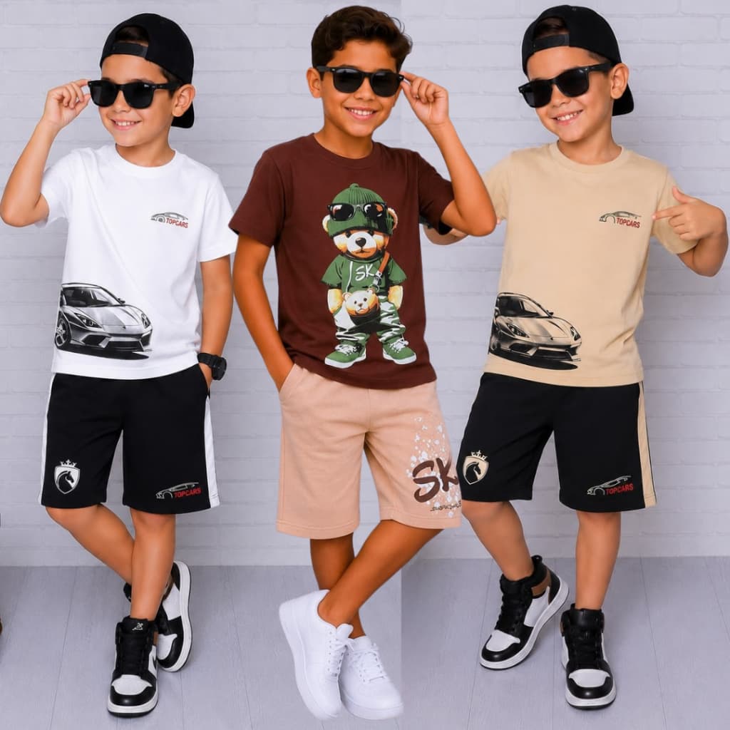 Conjunto Menino Infantil Lançamento Blusa + Bermuda Roupa Juvenil