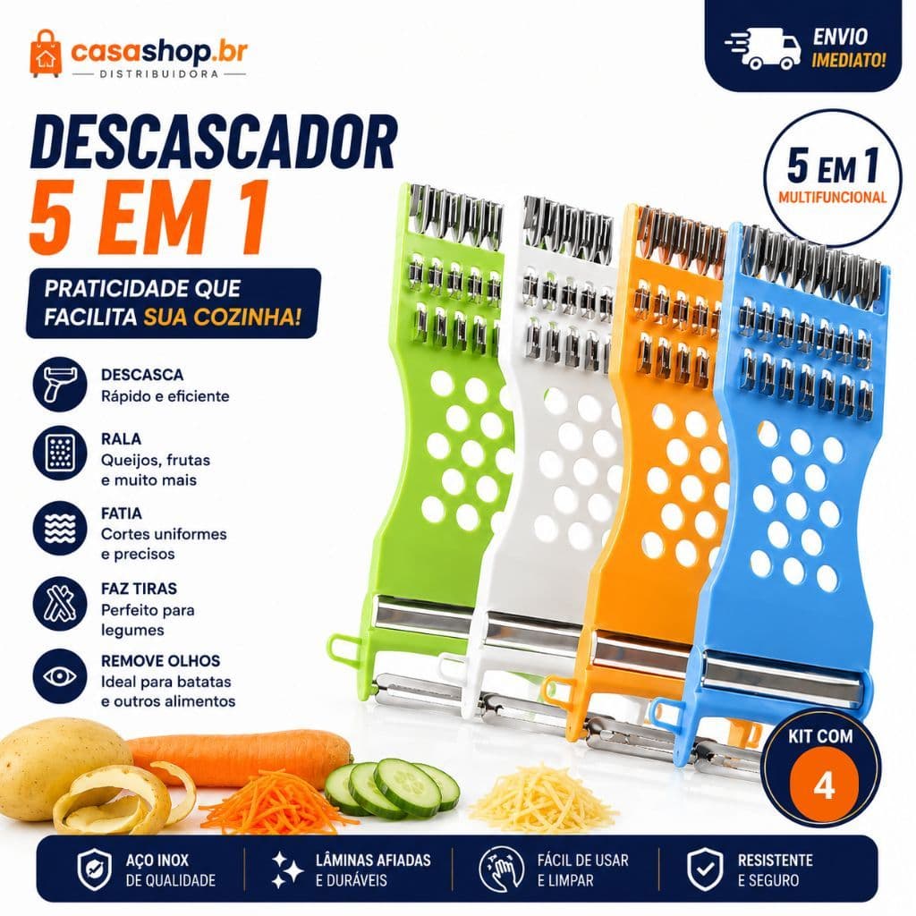 Descascador 5 Em 1 Fatiador Legumes Frutas Queijo Manual Multifuncional Para Cozinha