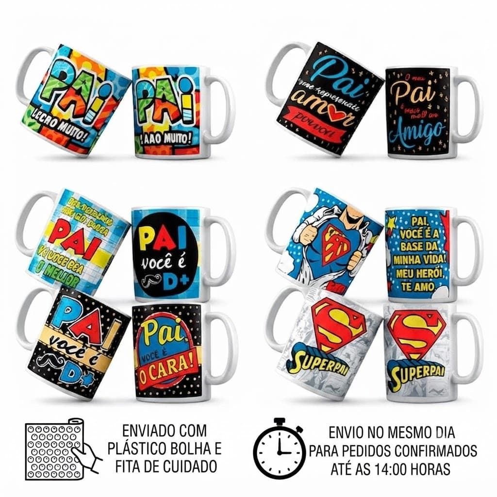 Caneca Dia dos Pais Porcelana 300 ml - Presente dia dos Pais, Presentei quem voce ama!