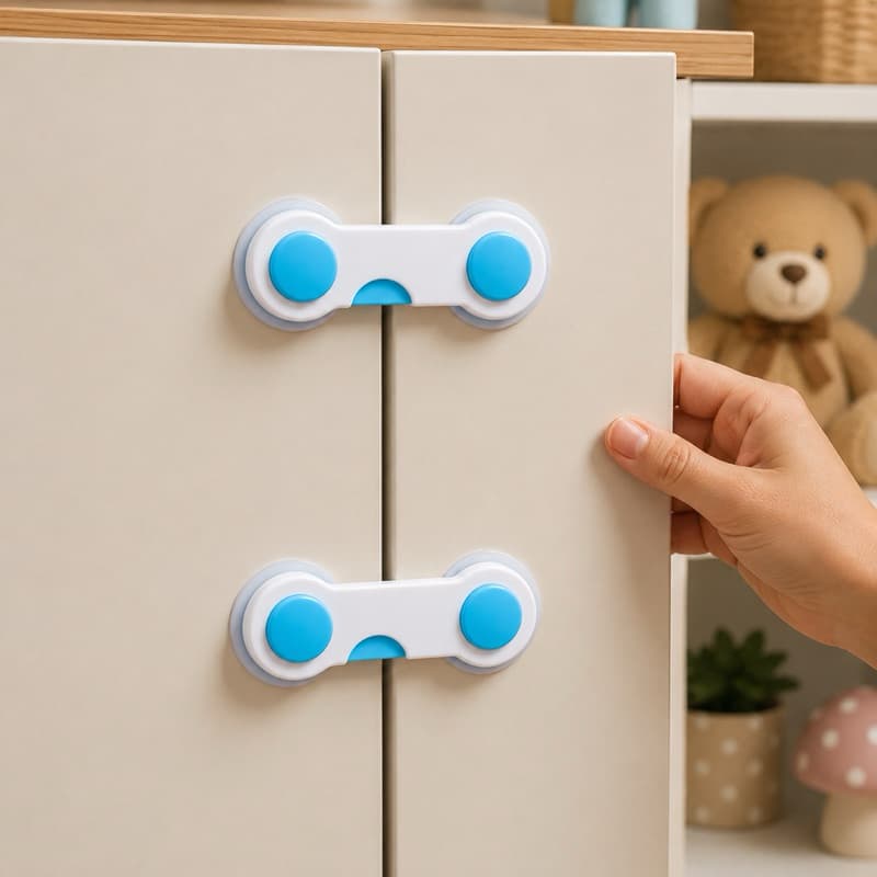 Kit 2 Travas de Segurança Infantil para Gavetas e Armários Adesiva Proteção Infantil