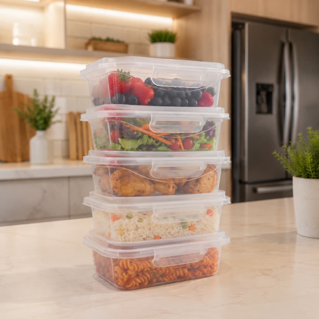 Kit 5 Potes Organizadores Herméticos 800ml Com Tampa Trava Reutilizáveis BPA Free