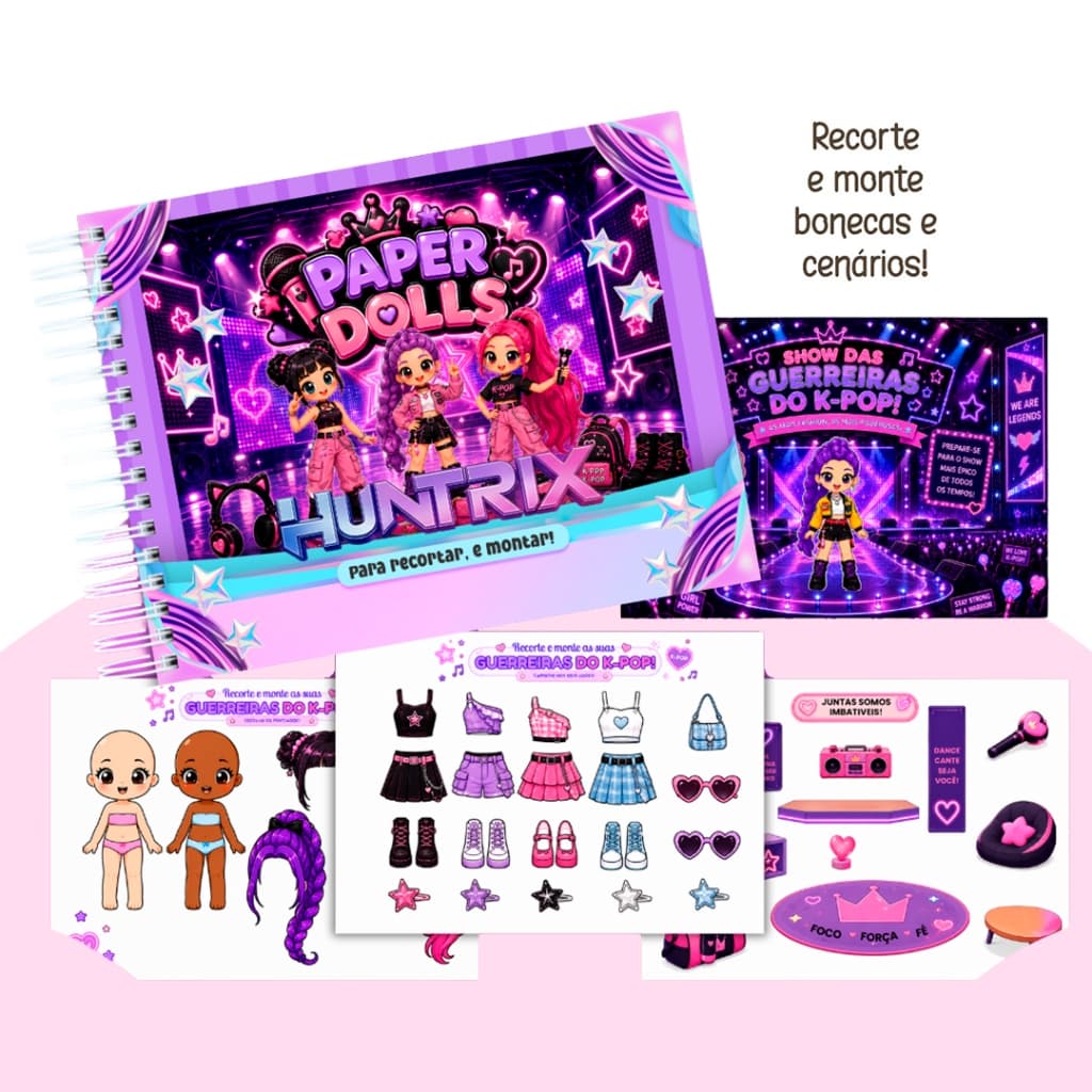 Paper Dolls Bonecas de Papel Guerreiras do Kpop | Livro Interativo de Bonecas de Papel Infantil para Recortar e Brincar