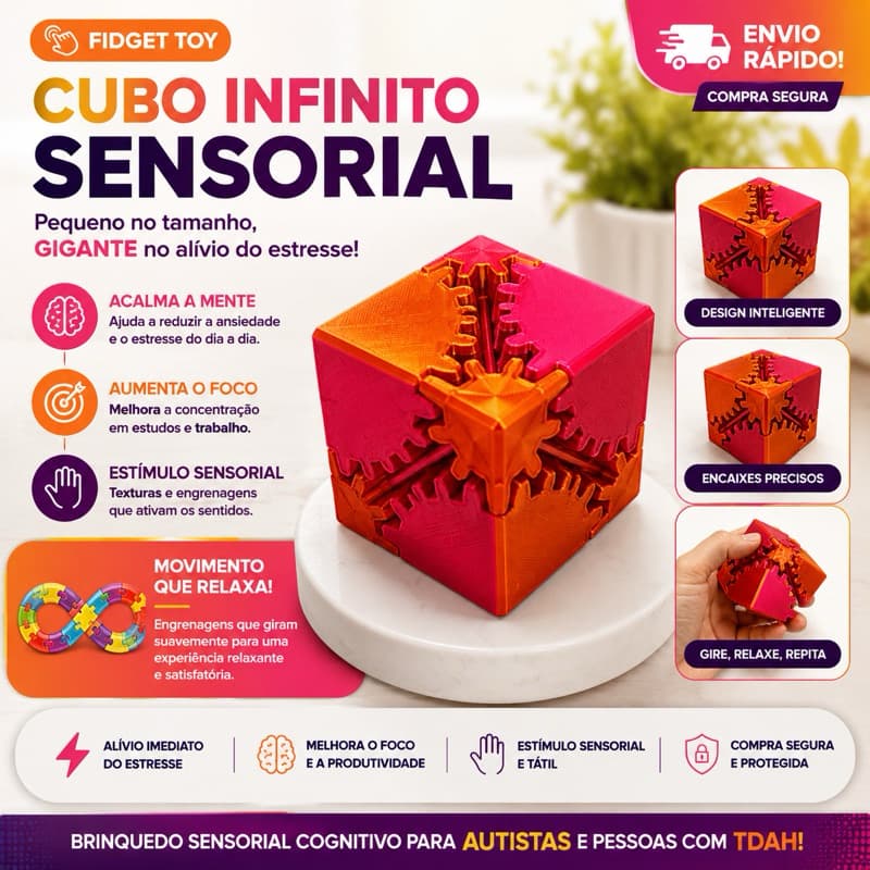 Cubo Engrenagem Sensorial Articulado Antiestresse Ansiedade Brinquedo Cubo magico- Autismo