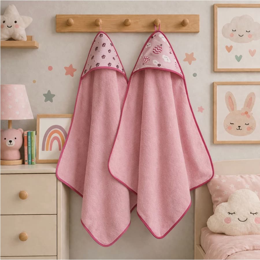 Kit 2x Toalha De Banho Bebe Infantil Dupla Face Modelo Luxo Com Capuz Forrado Fralda 100% Algodão