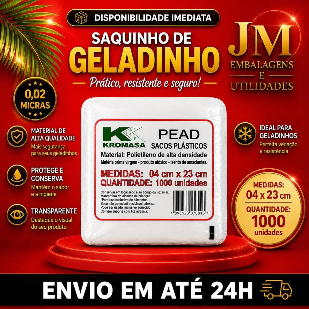 Saquinho de Geladinho 04x23 com 1000 unidades AD 0,02 micras- Kromasa
