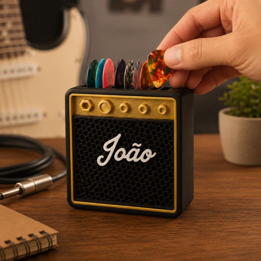 Porta Palhetas Personalizado com Nome Mini Amplificador Guitarra Violão Baixo Presente Músico