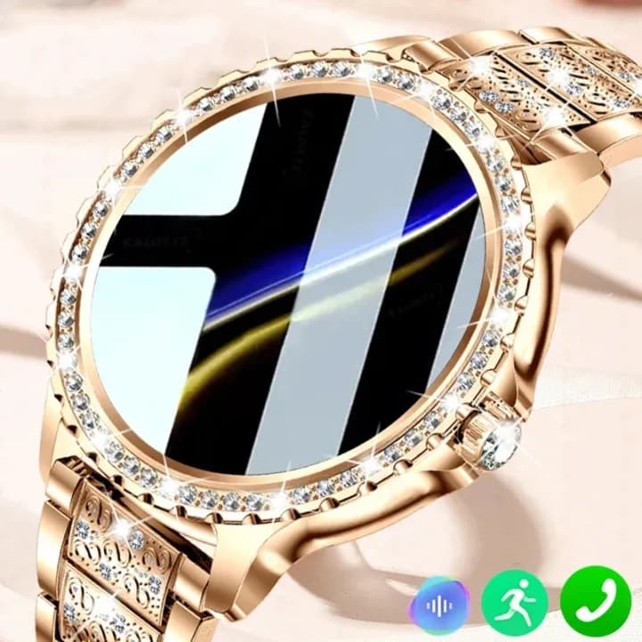Relógio Inteligente para mulheres Luxo Dourado com Diamante Frequência Cardíaca 24h Rastreador de Fitness Smartwatch