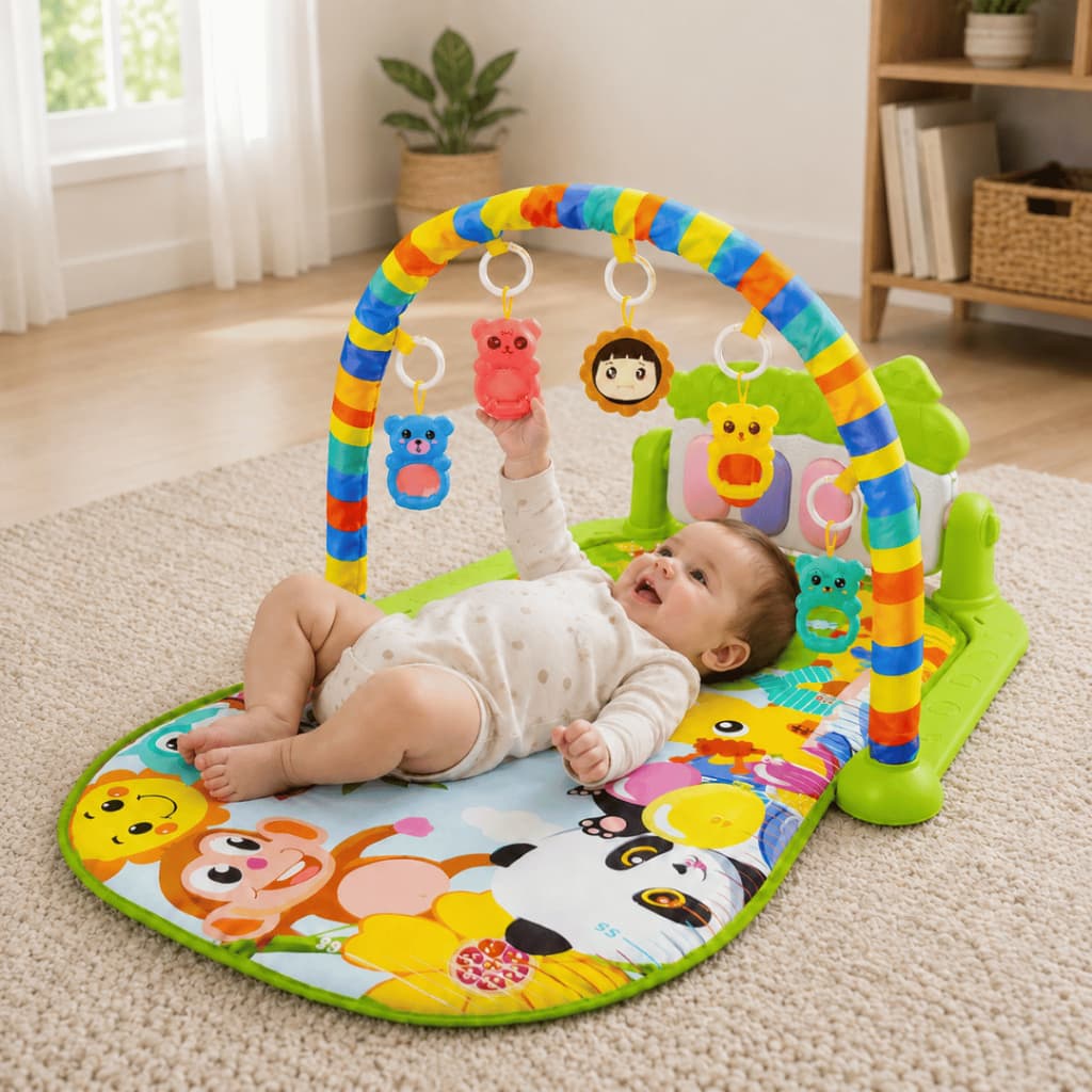 Tapete Atividades Bebê Infantil Piano Musical Arco Brinquedos Pendurados Ginásio Educativo Estimulação Desenvolvimento
