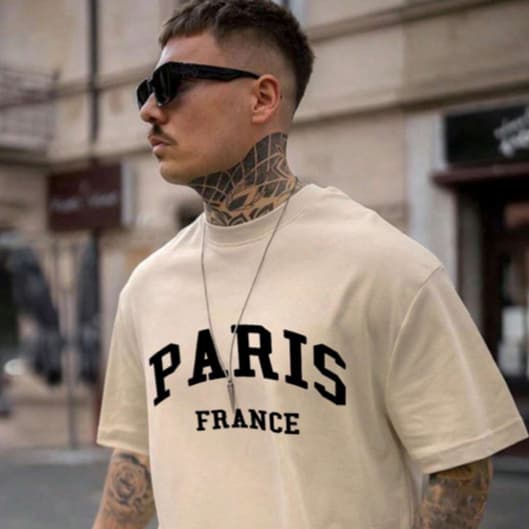 Camiseta Paris France Bordada Oversized Manga Curta Aesthetic Básica