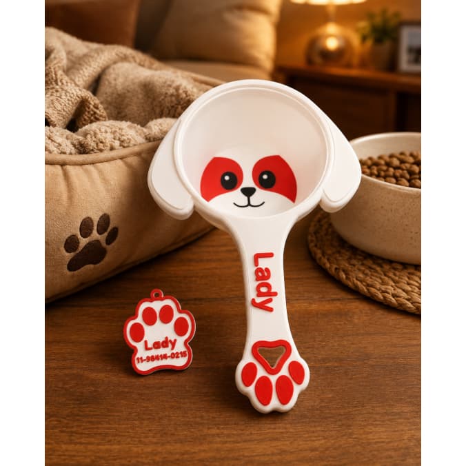 Kit Pet Personalizado com Plaquinha de Identificação e Pegador de Ração
