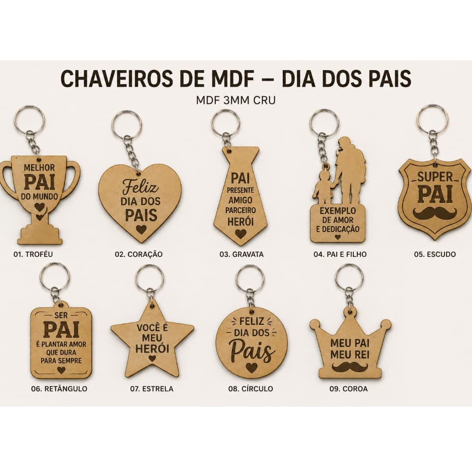 Chaveiro MDF Dia dos Pais 3mm Cru Personalizado | Presente para Pai | Corte a Laser