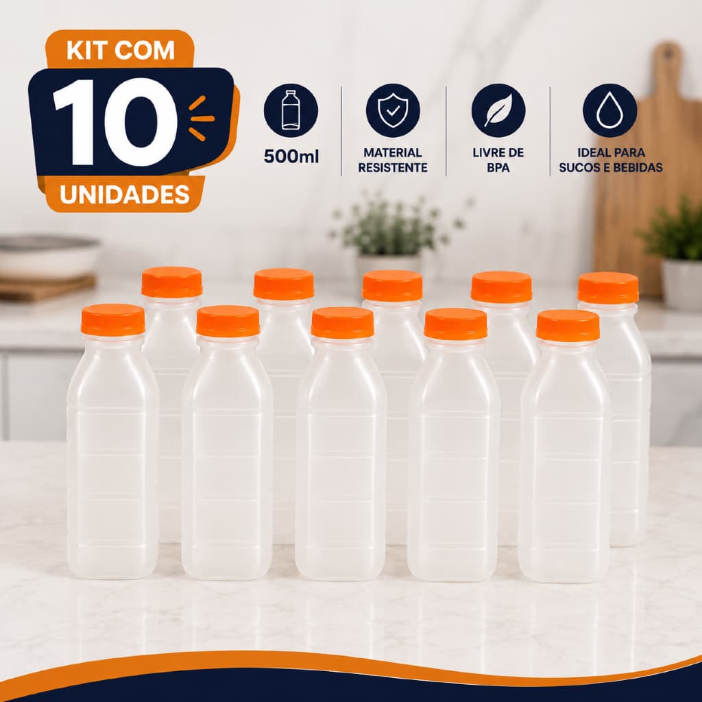 Kit Com 10 Garrafas Caldo de Cana Suco Detox Garrafinha 500ml