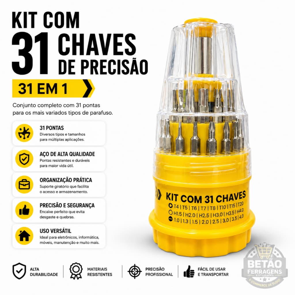 Kit Chave Precisão 31 Em 1 Bomvink Ferramenta Celular Notebook Torx Philips Pentalobe