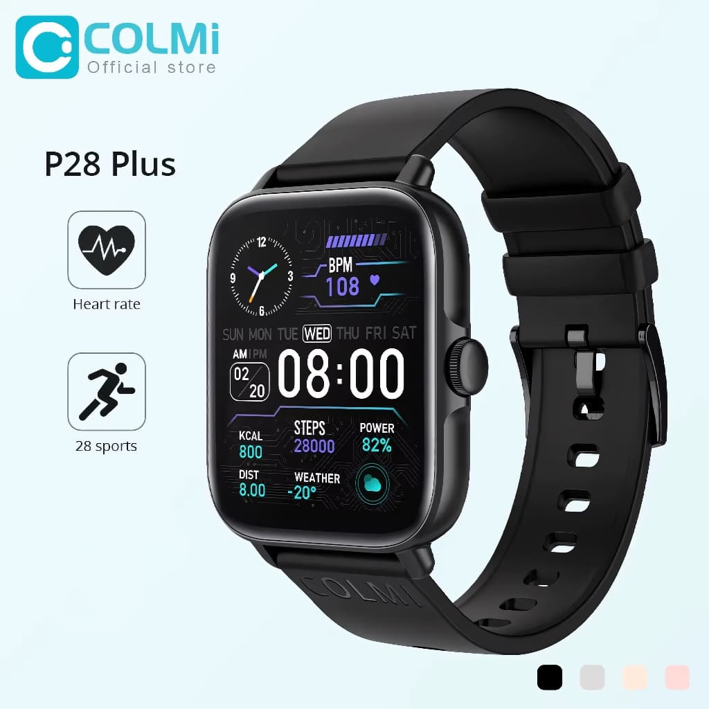 Smartwatch COLMI P28 Plus, Relógio Inteligente Bluetooth IP67 À Prova D'Água, GTS3