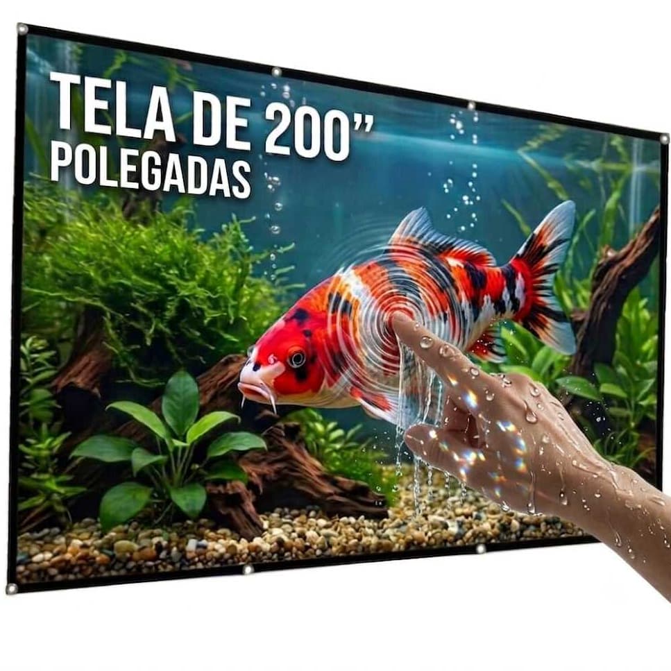 Tela de Projeção 1,95x3,20m 200” – Tecido Técnico Anti-Luz com Fixação por Ilhós