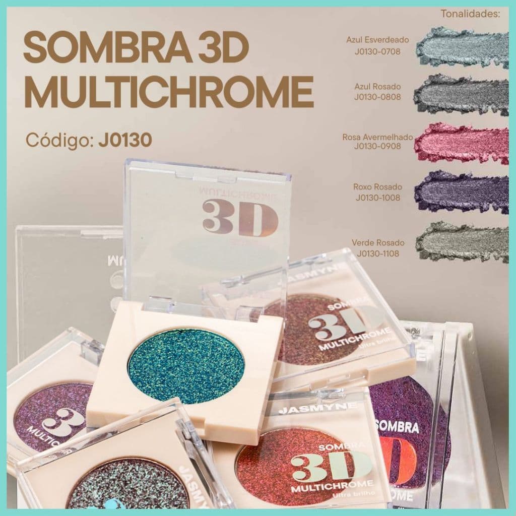 Sombra 3D Multichrome Jasmyne J0130 Ultra Brilho Pigmentada Glitter Olhos