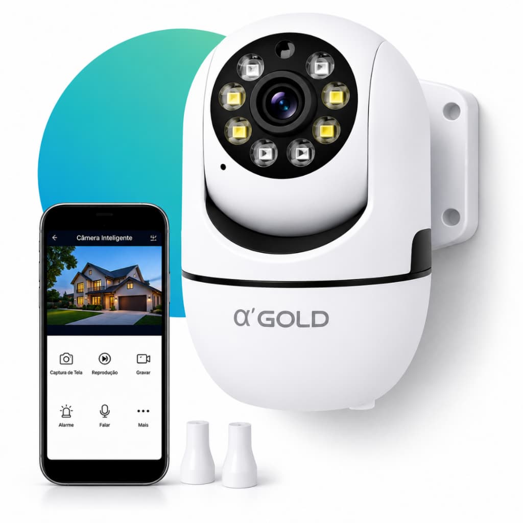 Câmera Segurança WiFi 1080P Visão Noturna Colorida Áudio APP A'Gold CAM-11