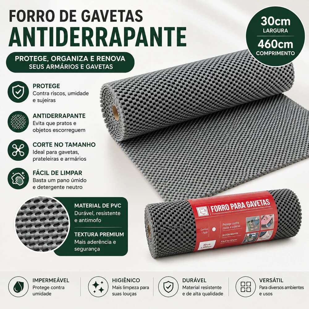 Rolo De Forro para Gaveta Armário de Cozinha Antiaderente 30cm x 460cm Multiuso Qualidade