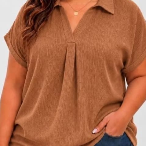 CAMISA BLUSA FEMININO PLUS ZESI EN TECIDO DUNA CANELADO