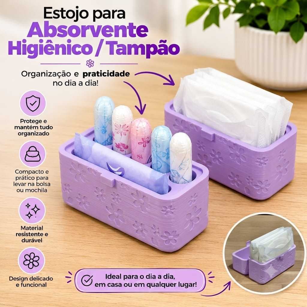 Estojo para Absorvente Higiênico e Tampão Organizador Porta Absorventes Feminino