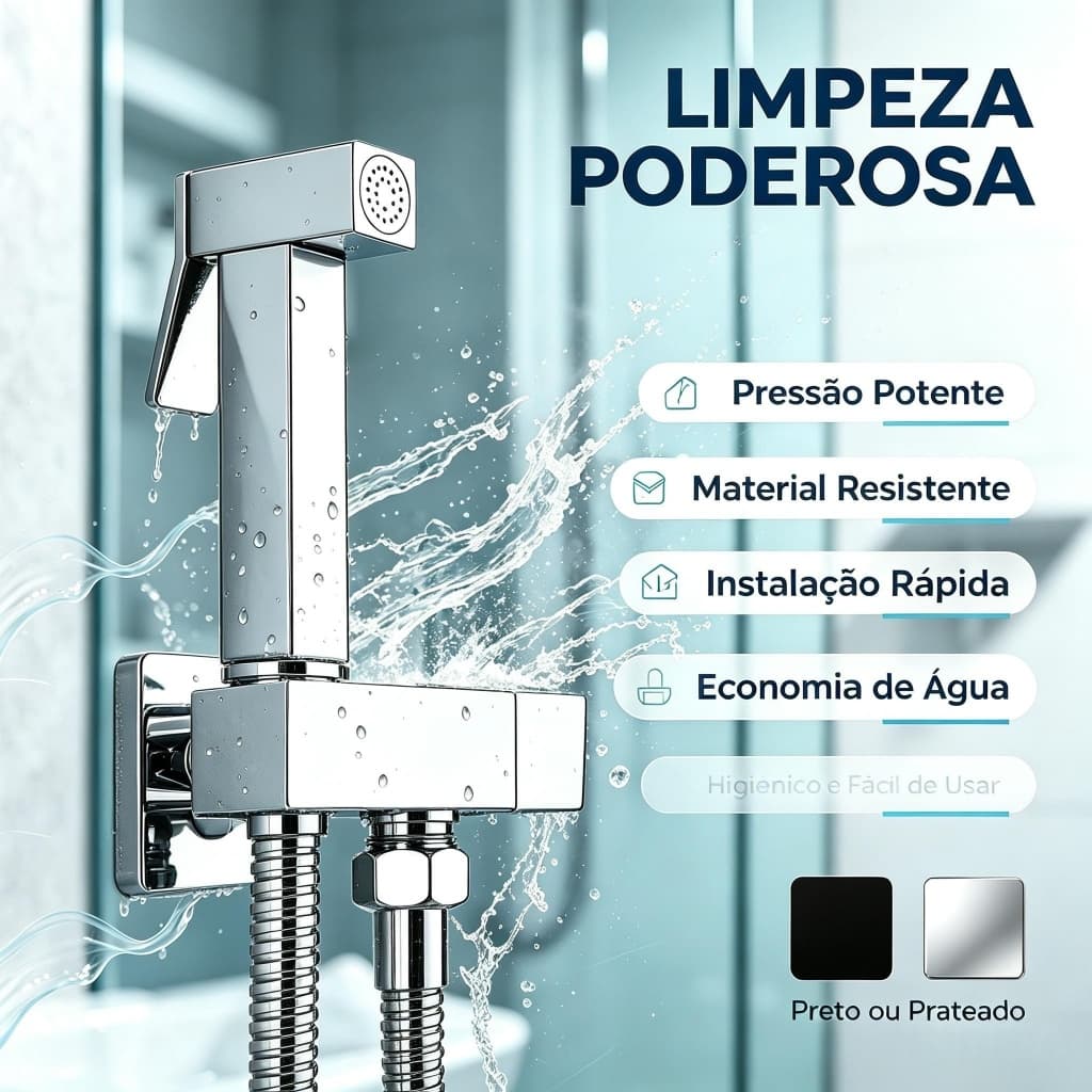 Ducha Higiênica para Banheiro ABS + Inox 201 – G1/2, Com Mangueira, Caixa de Couro, Limpeza de Vaso S2