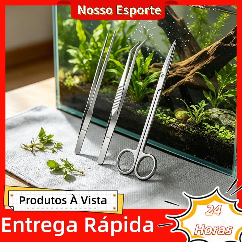 Kit 3 Pcs Ferramentas aço p/ manutenção de Aquário plantado