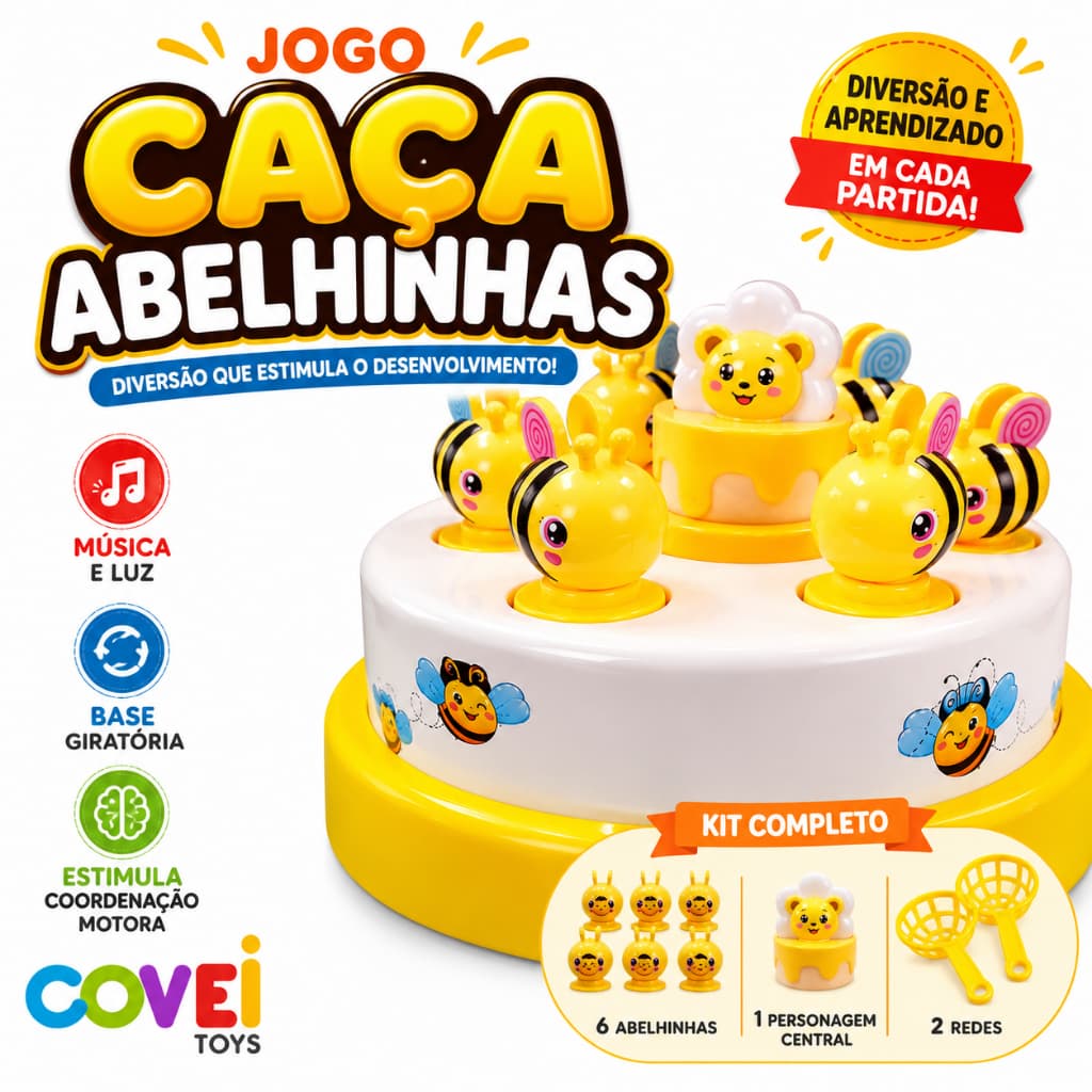 Brinquedo Jogo Caça Abelhinhas Giratória Com Musica E Luz Jogo Interativo Infantil Educativo