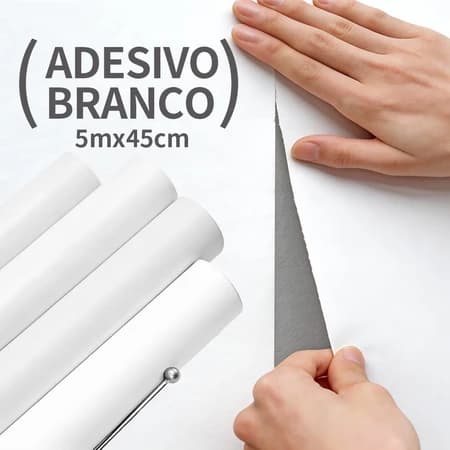 Papel Adesivo Tipo Contact Branco 5 Metros Lavável Autocolante Para Móveis Parede Decoração Resistente