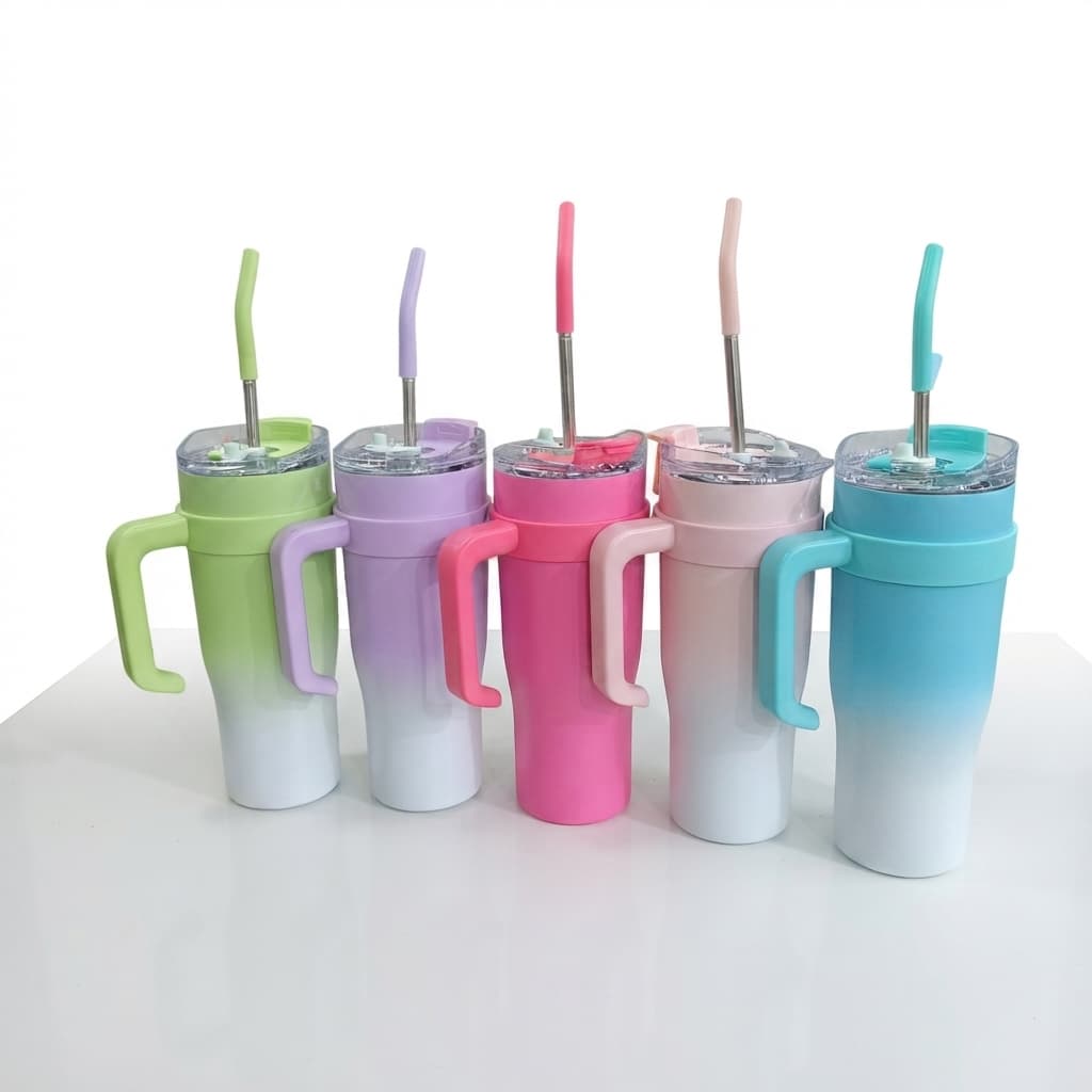 Copo terrmico com canudo de ferro 1.200ml moderino varias cores