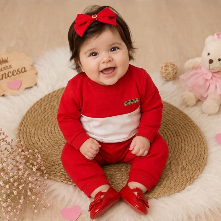 Conjunto Bebê Menina Outono/Inverno manga longa Fofo quentinho Roupa de Frio Conjunto