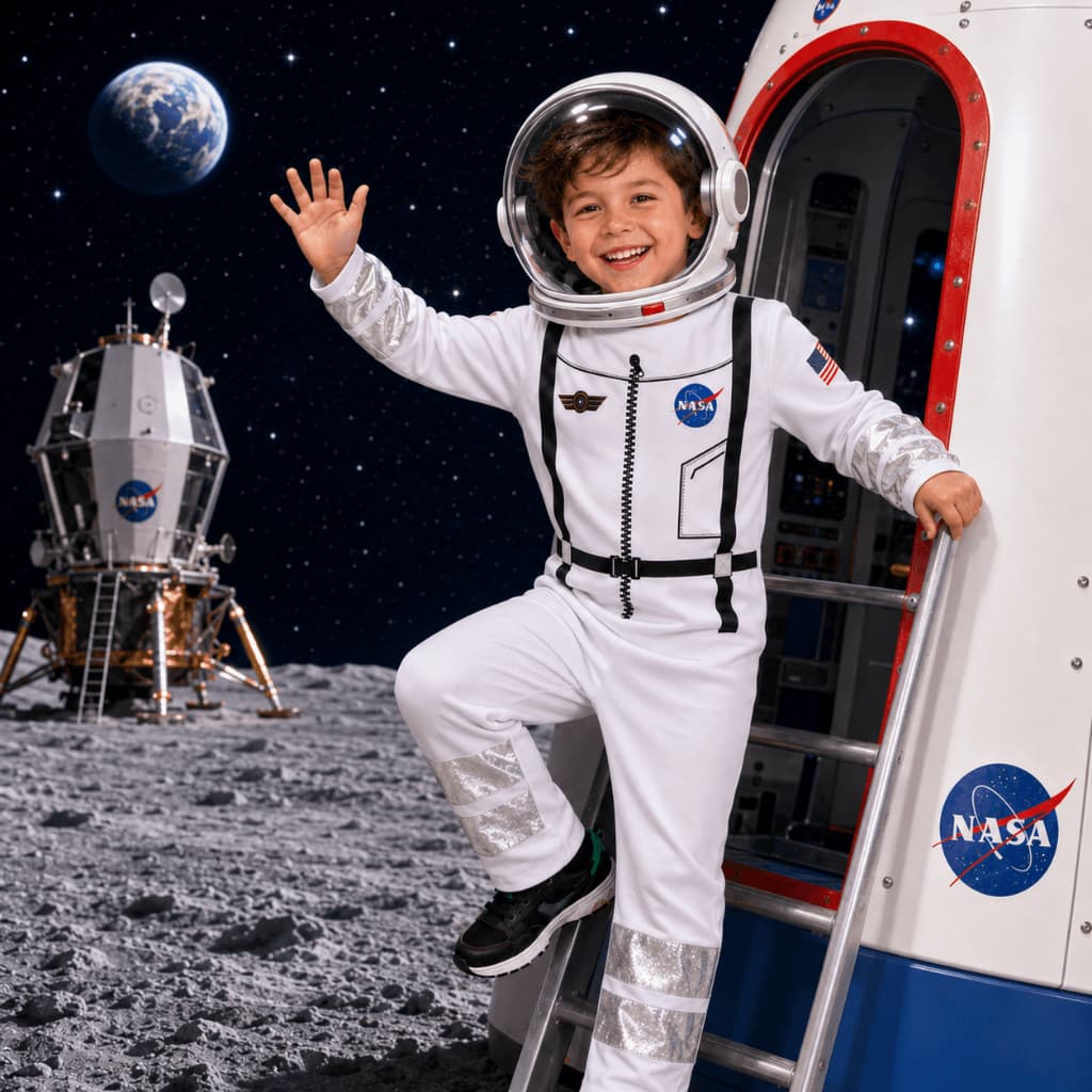 Fantasia Astronauta Luxo Infantil Menino Macacão Nasa Lua Estrelar Profissão Férias Envio Imediato