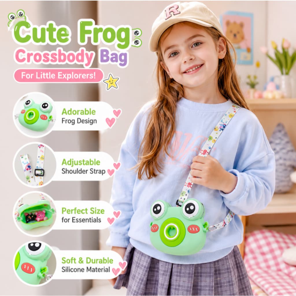 Bolsa Infantil Transversal Sapinho de Silicone com Alça Ajustável para Crianças