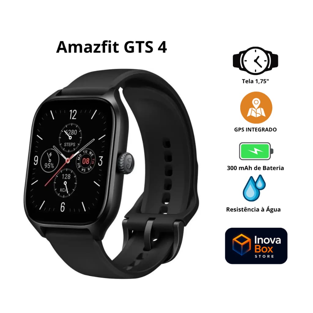 Relógio Smartwatch Amazfit GTS 4 AMOLED 1,75 GPS Bluetooth 150+ Esportes