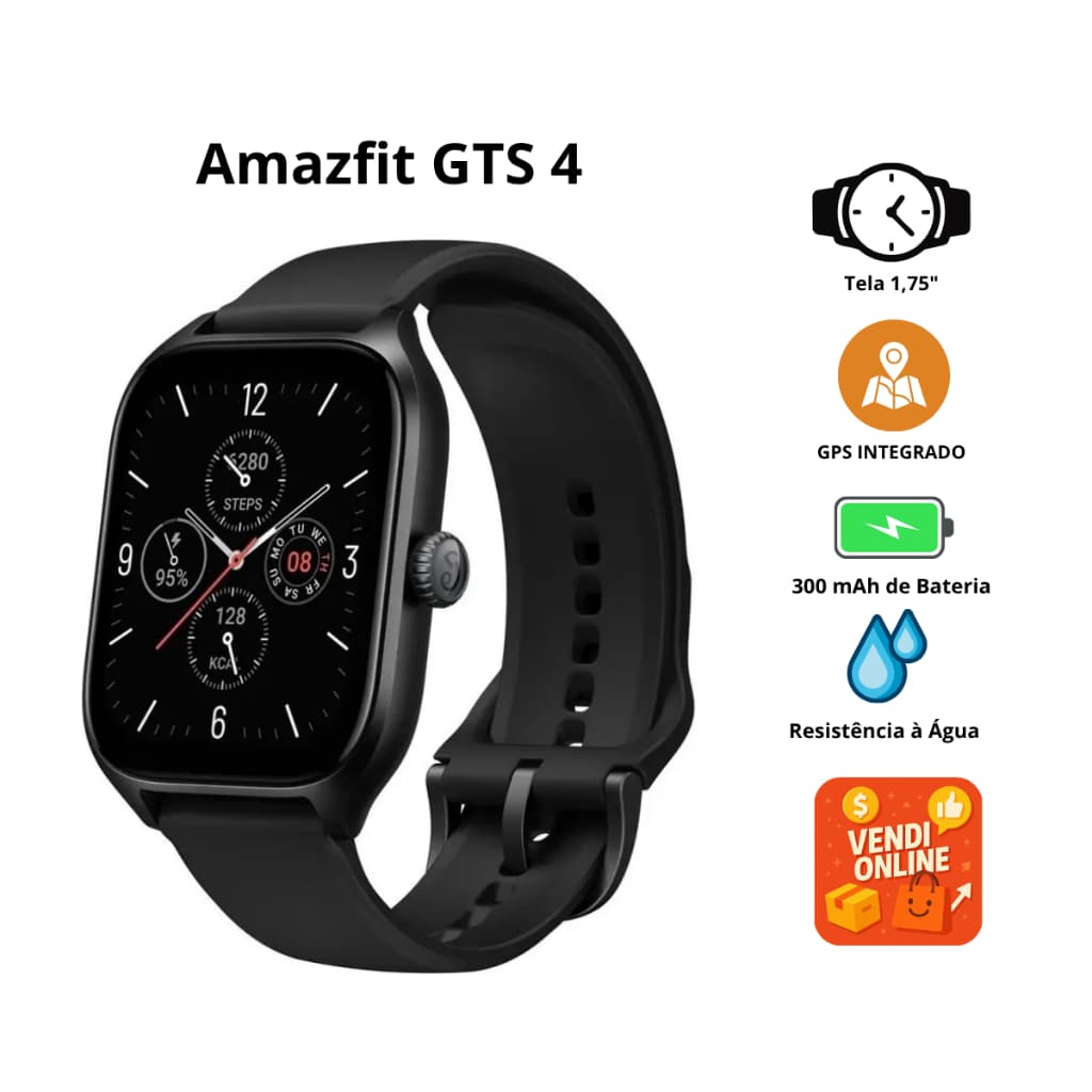 Relógio Smartwatch Amazfit GTS 4 AMOLED 1,75 GPS Bluetooth 150+ Esportes